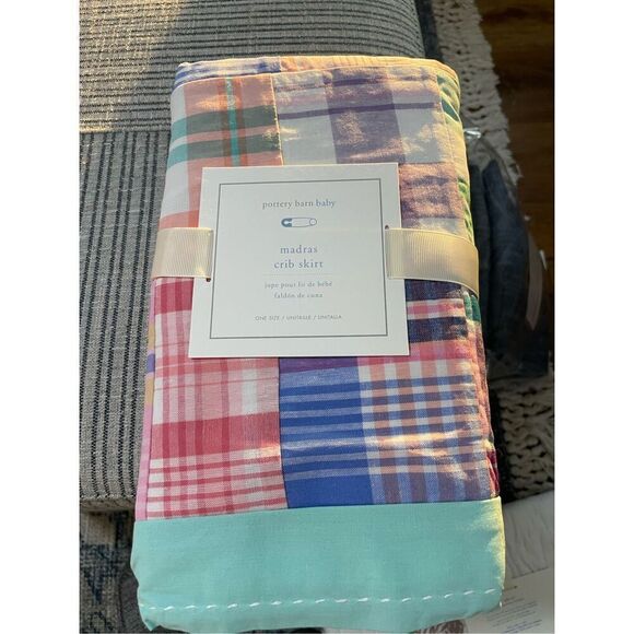 NWT Pottery Barn Baby Madras Crib Skirt - Picture 1 of 2